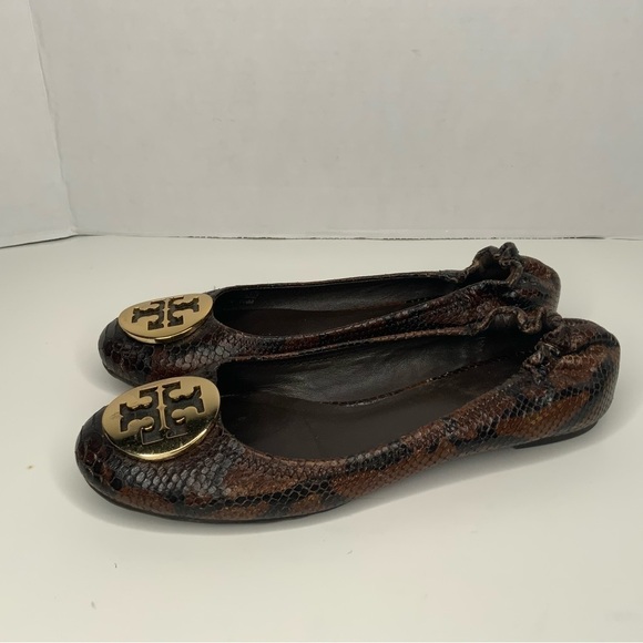 Tory Burch brown leather snakeskin flats.‎ - Picture 5 of 11